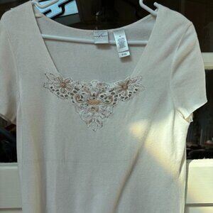 Emma James Lightweight Short Sleeve Sweater Cream M